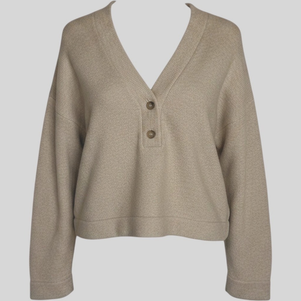 Faherty Jackson V-Neck Henley Size L Sweater Cardigan Oatmeal Organic Cotton